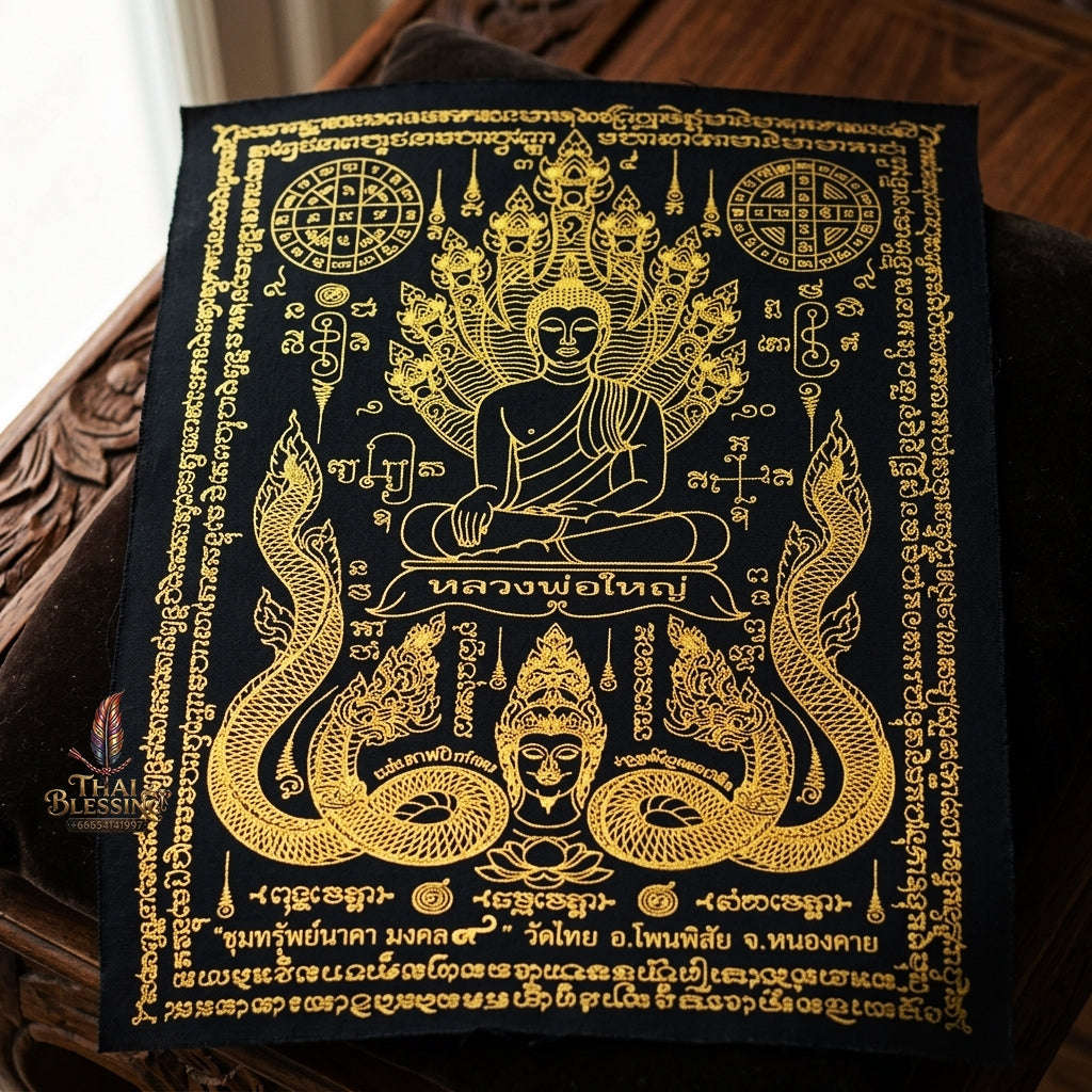 Authentic Thai Sacred Yantra Cloth "Luang Pho Yai - 9 Naga Wealth Treasure Edition 2021" (30 x 40 cm) Thai Blessing Co By RURUECHA