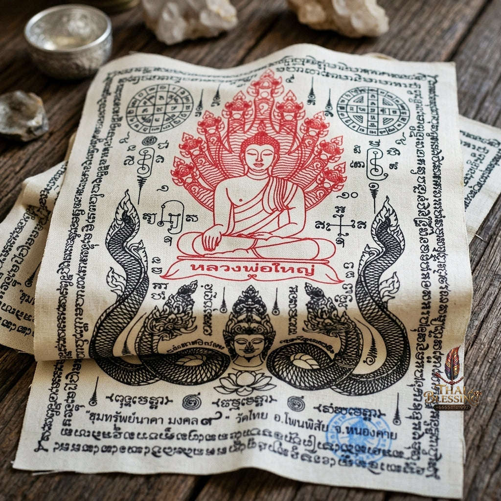 Authentic Thai Sacred Yantra Cloth "Luang Pho Yai - 9 Naga Wealth Treasure Edition 2021" (30 x 40 cm) Thai Blessing Co By RURUECHA