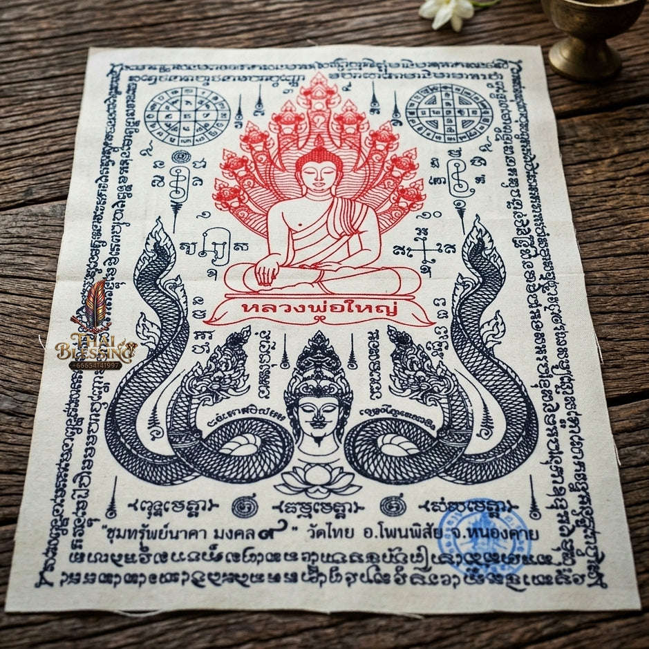Authentic Thai Sacred Yantra Cloth "Luang Pho Yai - 9 Naga Wealth Treasure Edition 2021" (30 x 40 cm) Thai Blessing Co By RURUECHA