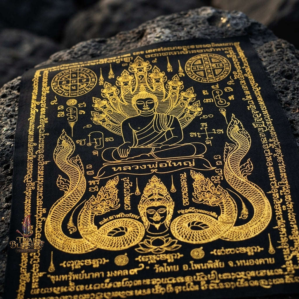 Authentic Thai Sacred Yantra Cloth "Luang Pho Yai - 9 Naga Wealth Treasure Edition 2021" (30 x 40 cm) Thai Blessing Co By RURUECHA