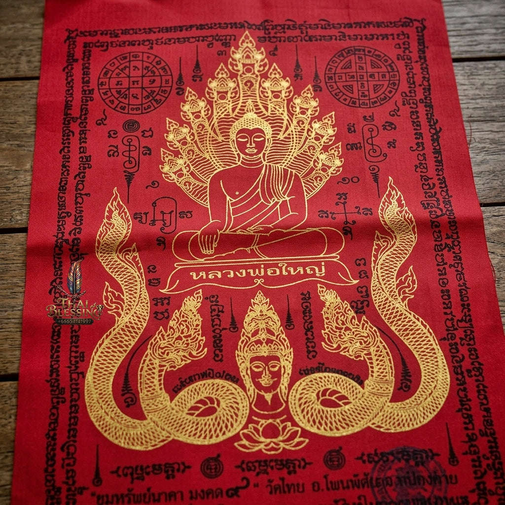 Authentic Thai Sacred Yantra Cloth "Luang Pho Yai - 9 Naga Wealth Treasure Edition 2021" (30 x 40 cm) Thai Blessing Co By RURUECHA
