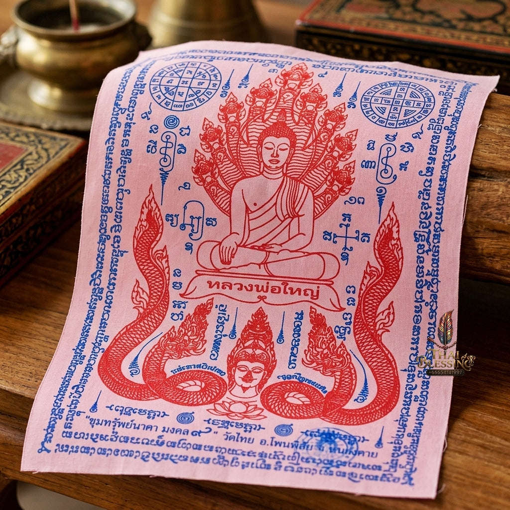 Authentic Thai Sacred Yantra Cloth "Luang Pho Yai - 9 Naga Wealth Treasure Edition 2021" (30 x 40 cm) Thai Blessing Co By RURUECHA