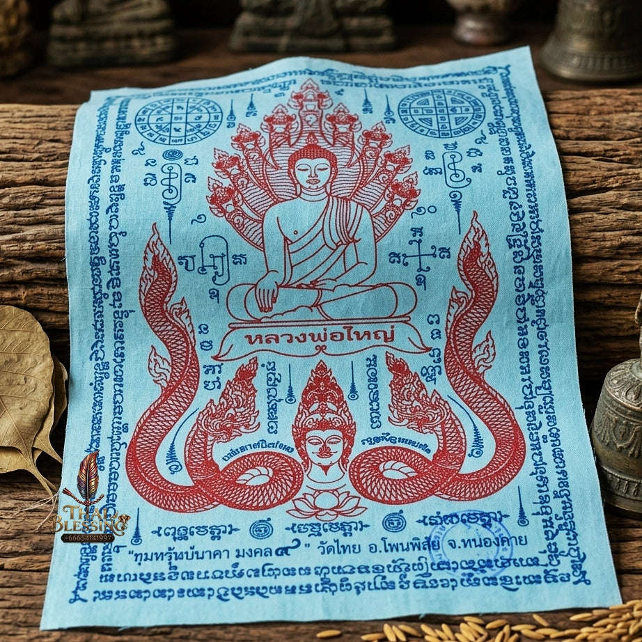Authentic Thai Sacred Yantra Cloth "Luang Pho Yai - 9 Naga Wealth Treasure Edition 2021" (30 x 40 cm) Thai Blessing Co By RURUECHA