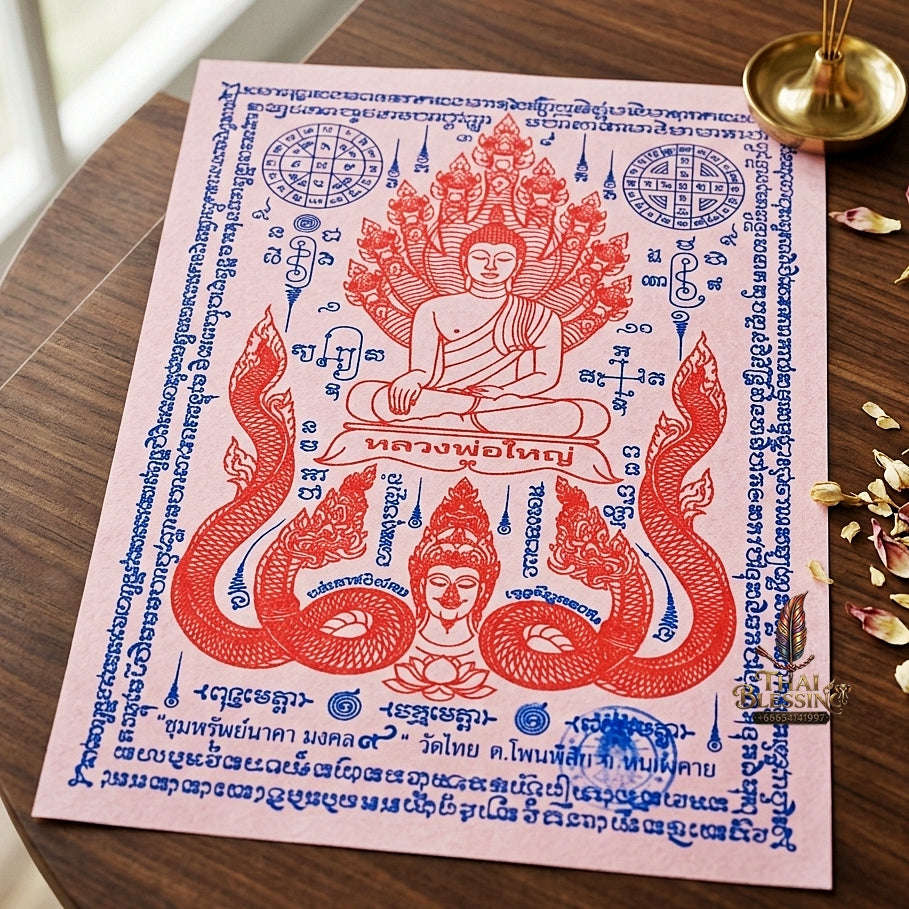 Authentic Thai Sacred Yantra Cloth "Luang Pho Yai - 9 Naga Wealth Treasure Edition 2021" (30 x 40 cm) Thai Blessing Co By RURUECHA