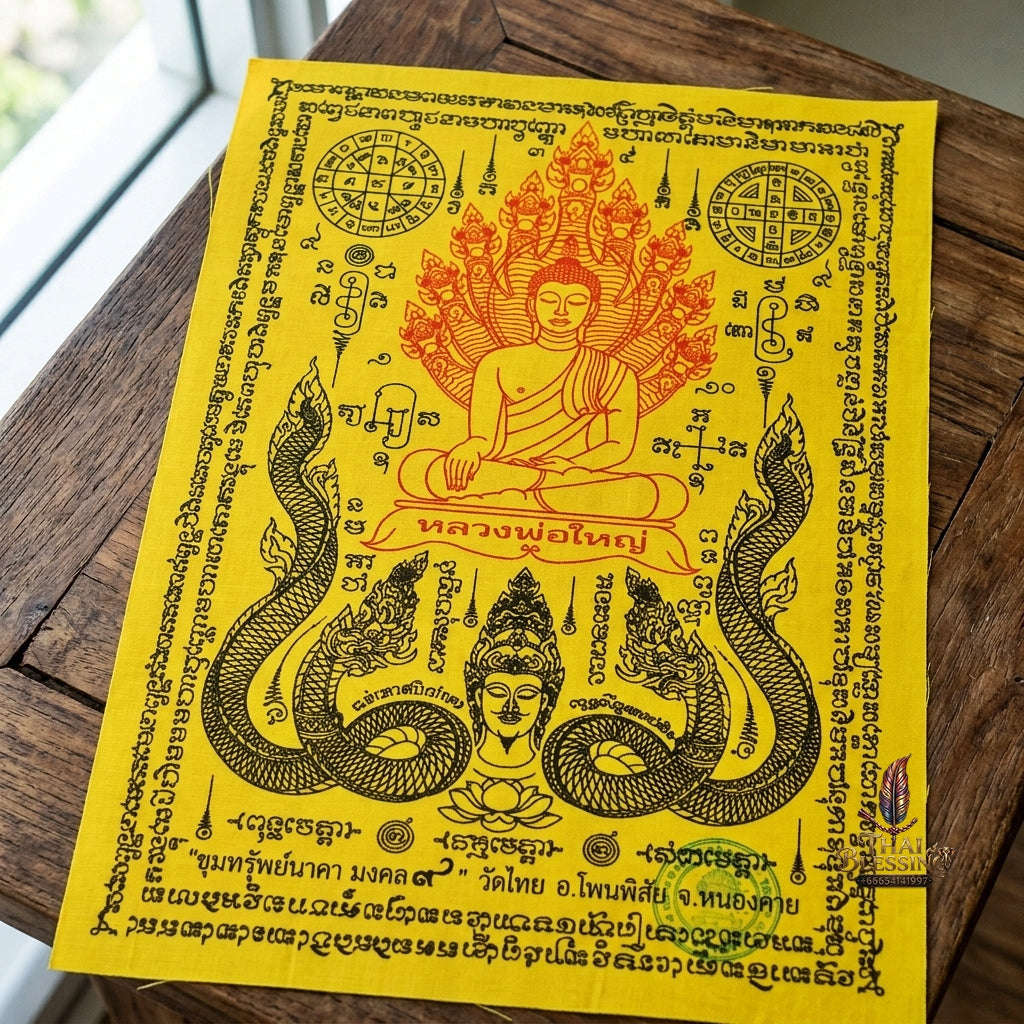 Authentic Thai Sacred Yantra Cloth "Luang Pho Yai - 9 Naga Wealth Treasure Edition 2021" (30 x 40 cm) Thai Blessing Co By RURUECHA