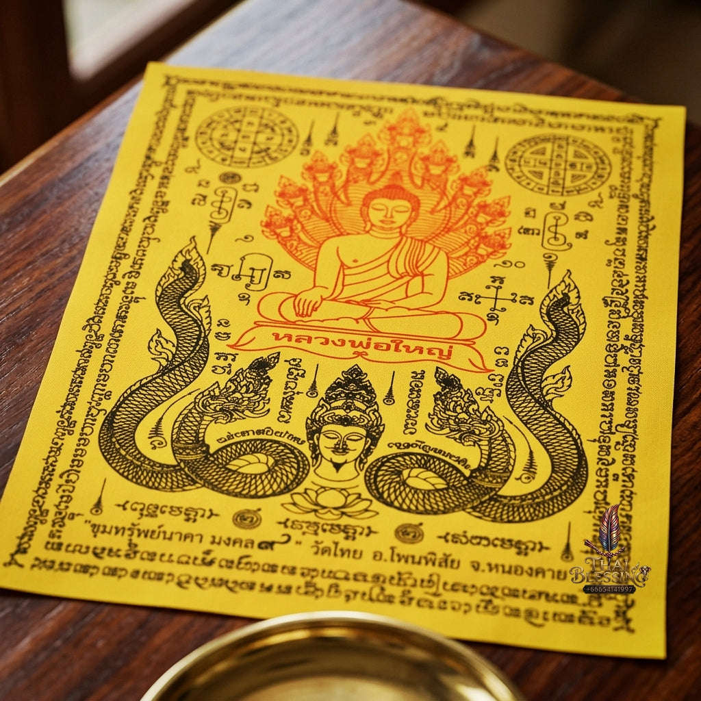 Authentic Thai Sacred Yantra Cloth "Luang Pho Yai - 9 Naga Wealth Treasure Edition 2021" (30 x 40 cm) Thai Blessing Co By RURUECHA