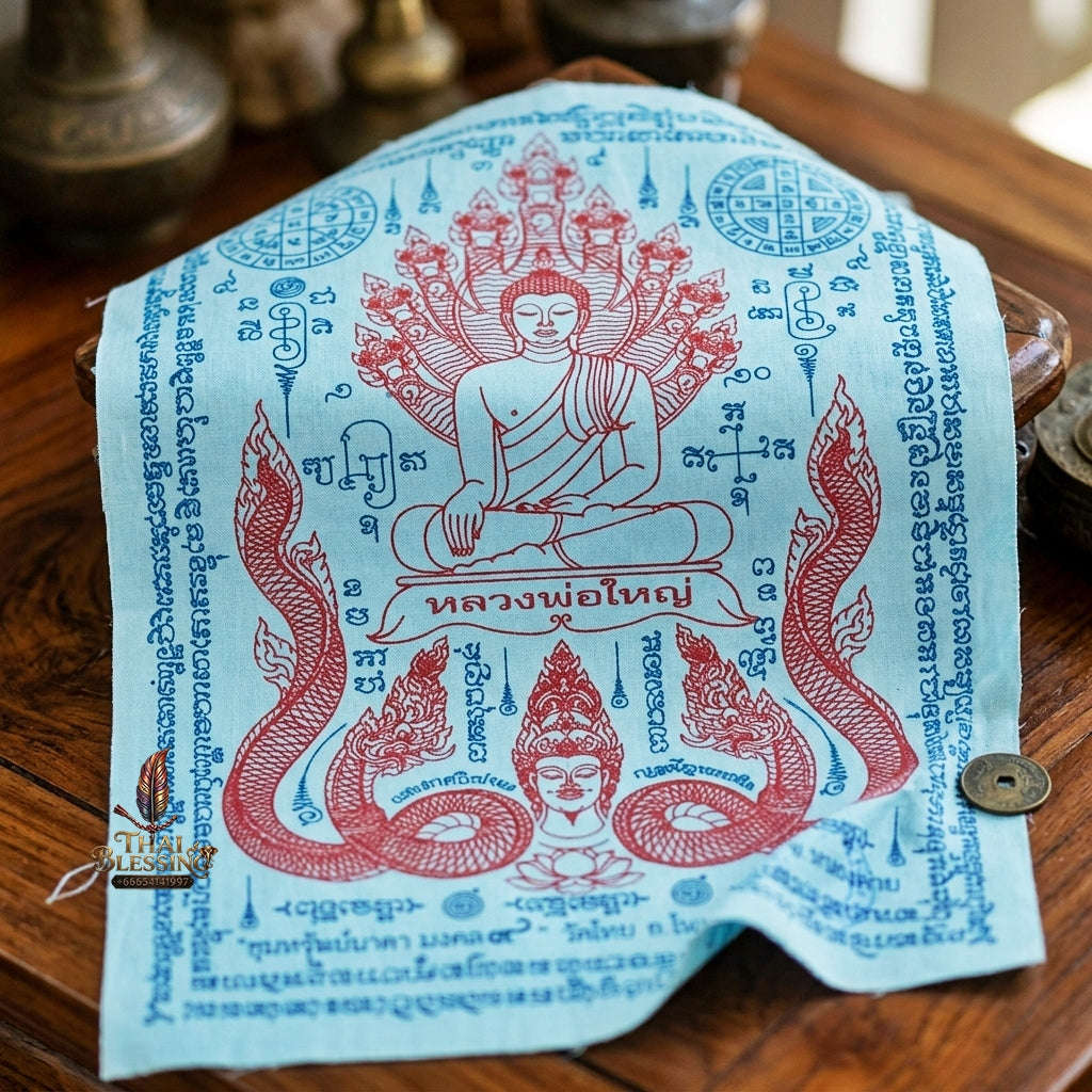 Authentic Thai Sacred Yantra Cloth "Luang Pho Yai - 9 Naga Wealth Treasure Edition 2021" (30 x 40 cm) Thai Blessing Co By RURUECHA