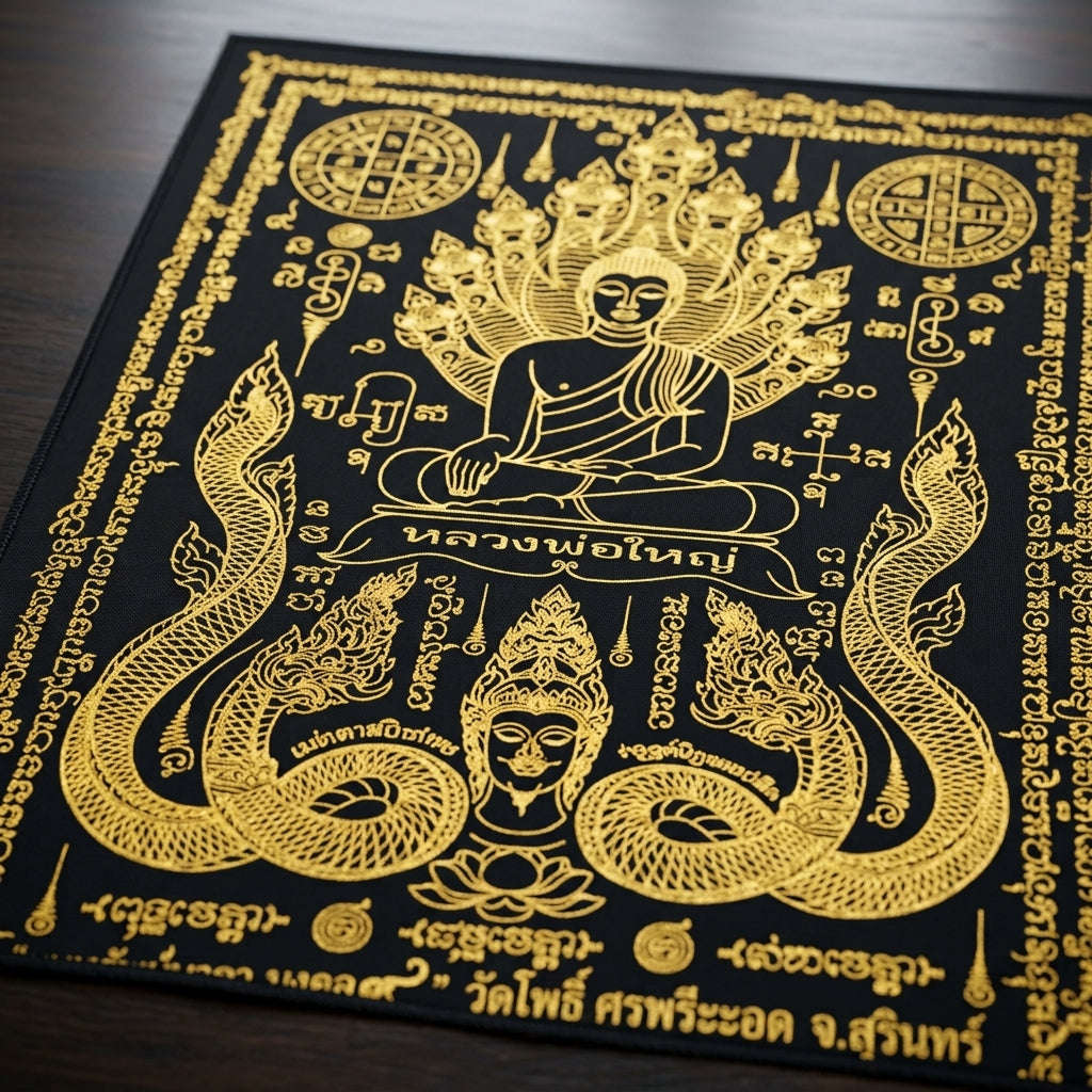 Authentic Thai Sacred Yantra Cloth "Luang Pho Yai - 9 Naga Wealth Treasure Edition 2021" (30 x 40 cm) Thai Blessing Co By RURUECHA