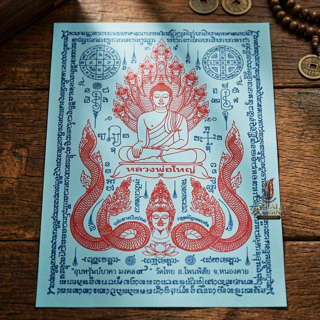 Authentic Thai Sacred Yantra Cloth "Luang Pho Yai - 9 Naga Wealth Treasure Edition 2021" (30 x 40 cm) Thai Blessing Co By RURUECHA
