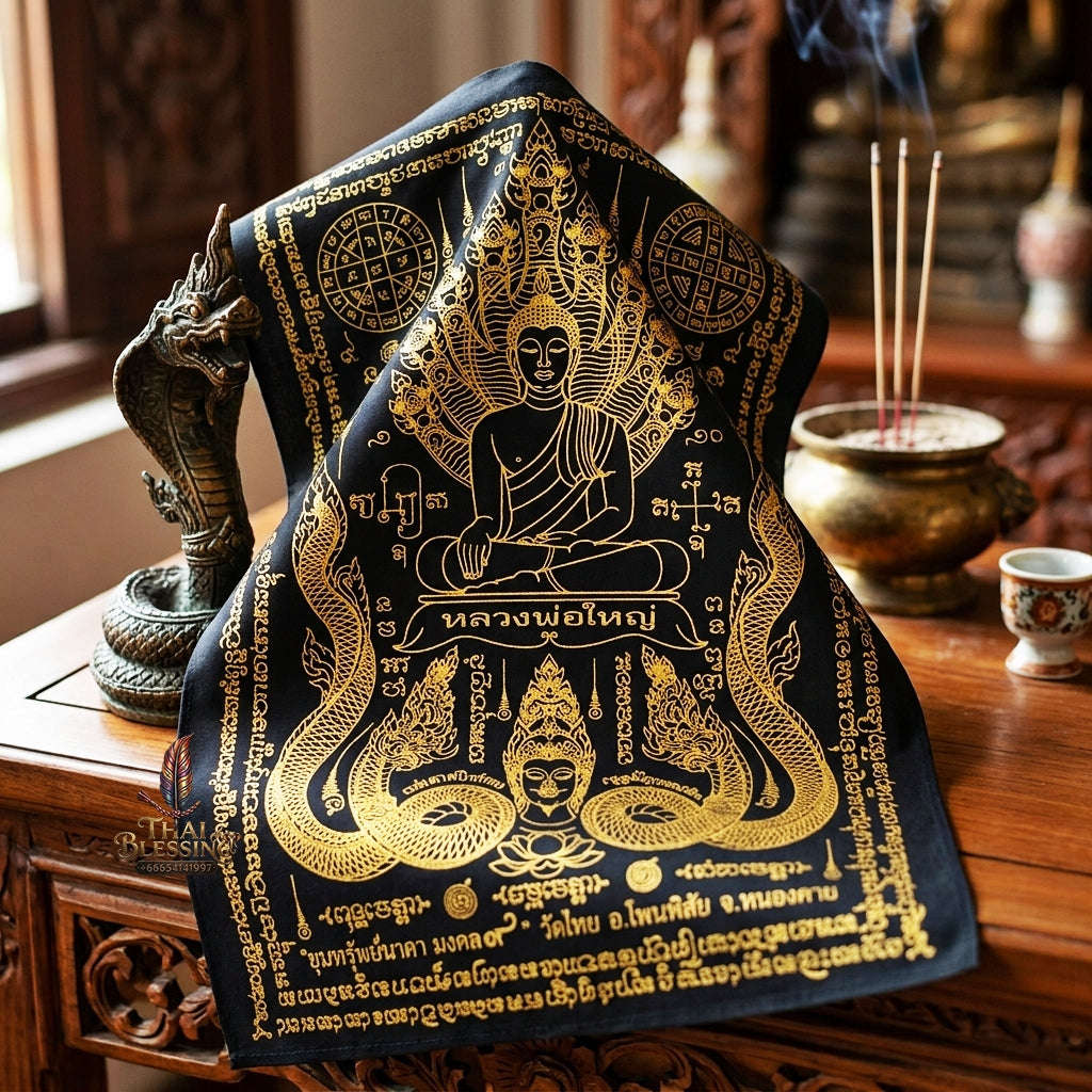 Authentic Thai Sacred Yantra Cloth "Luang Pho Yai - 9 Naga Wealth Treasure Edition 2021" (30 x 40 cm) Thai Blessing Co By RURUECHA
