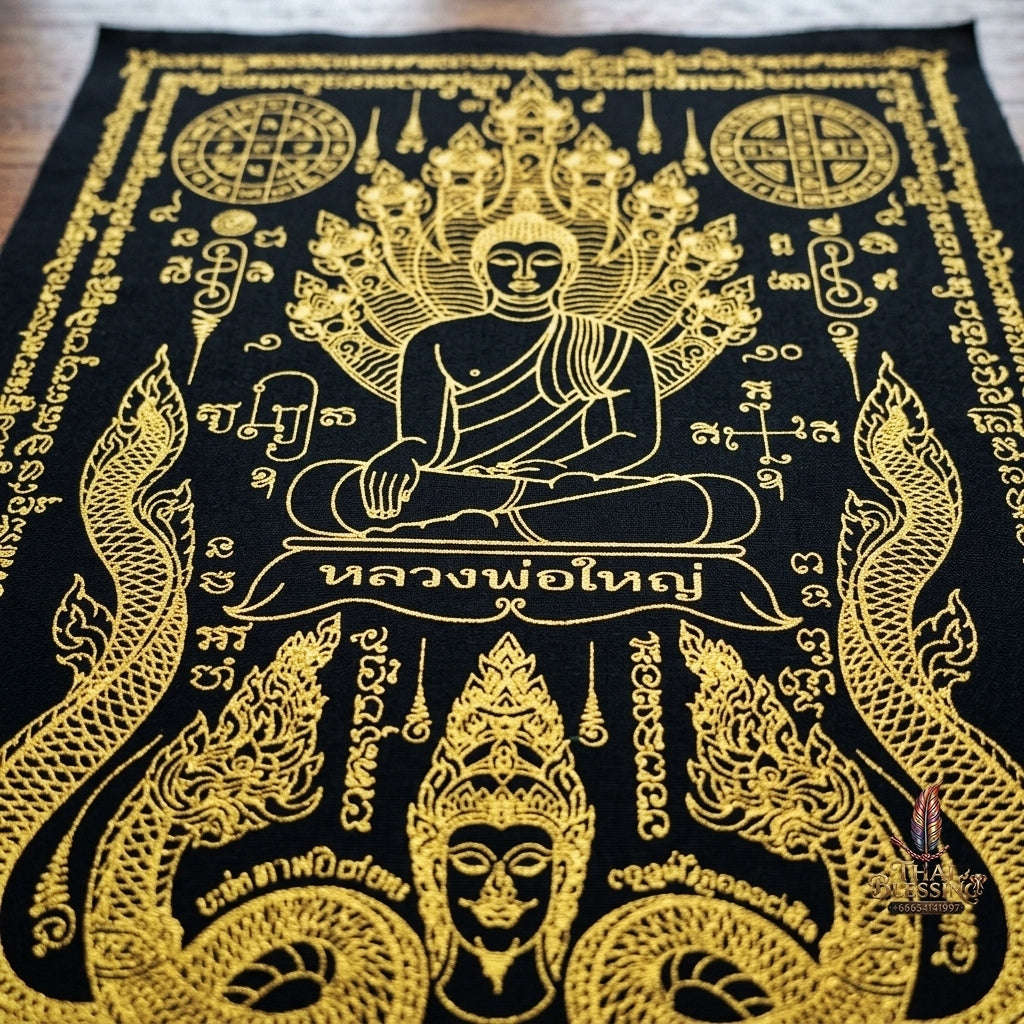 Authentic Thai Sacred Yantra Cloth "Luang Pho Yai - 9 Naga Wealth Treasure Edition 2021" (30 x 40 cm) Thai Blessing Co By RURUECHA