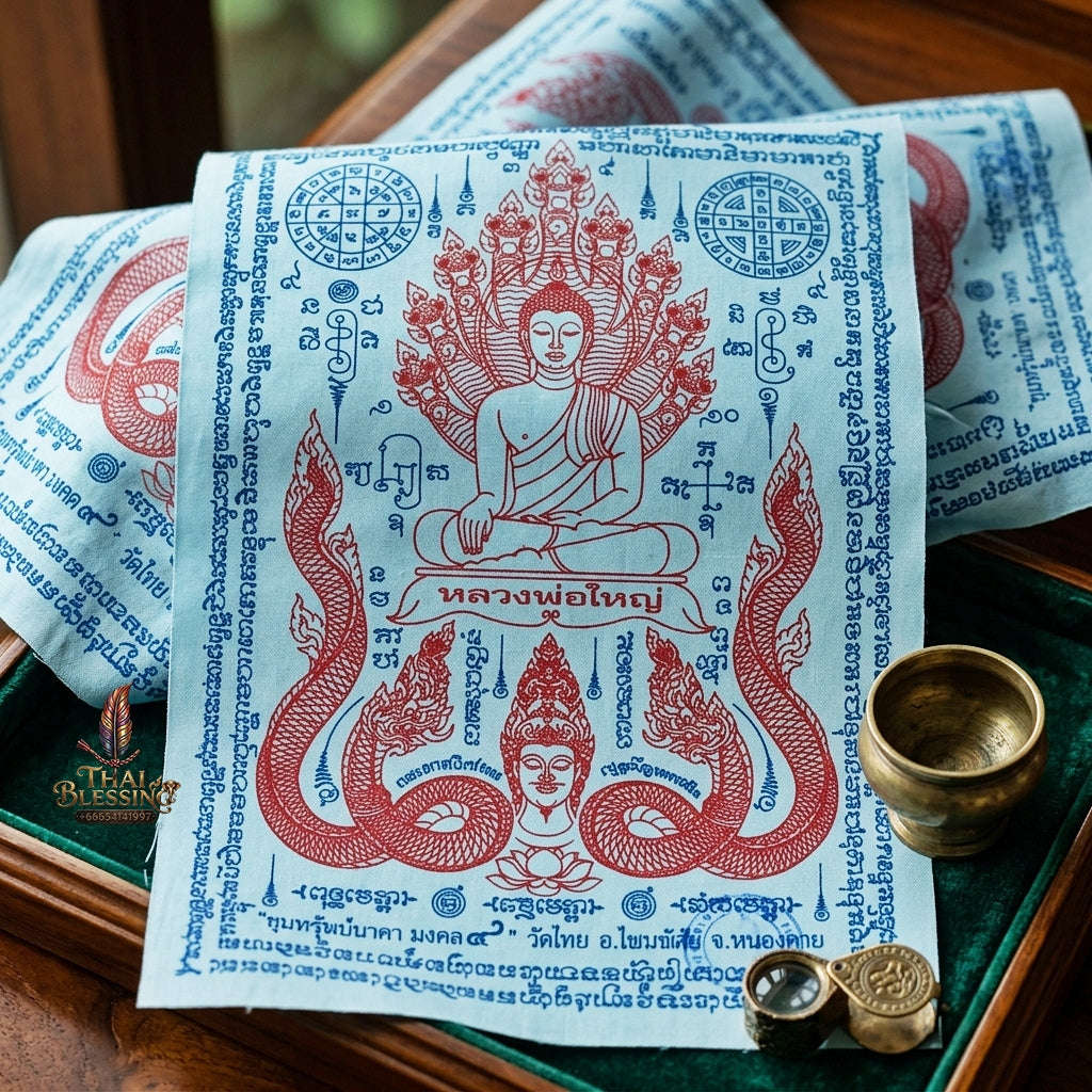 Authentic Thai Sacred Yantra Cloth "Luang Pho Yai - 9 Naga Wealth Treasure Edition 2021" (30 x 40 cm) Thai Blessing Co By RURUECHA
