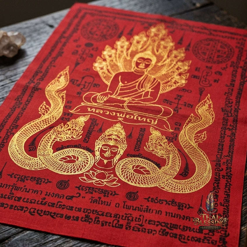 Authentic Thai Sacred Yantra Cloth "Luang Pho Yai - 9 Naga Wealth Treasure Edition 2021" (30 x 40 cm) Thai Blessing Co By RURUECHA