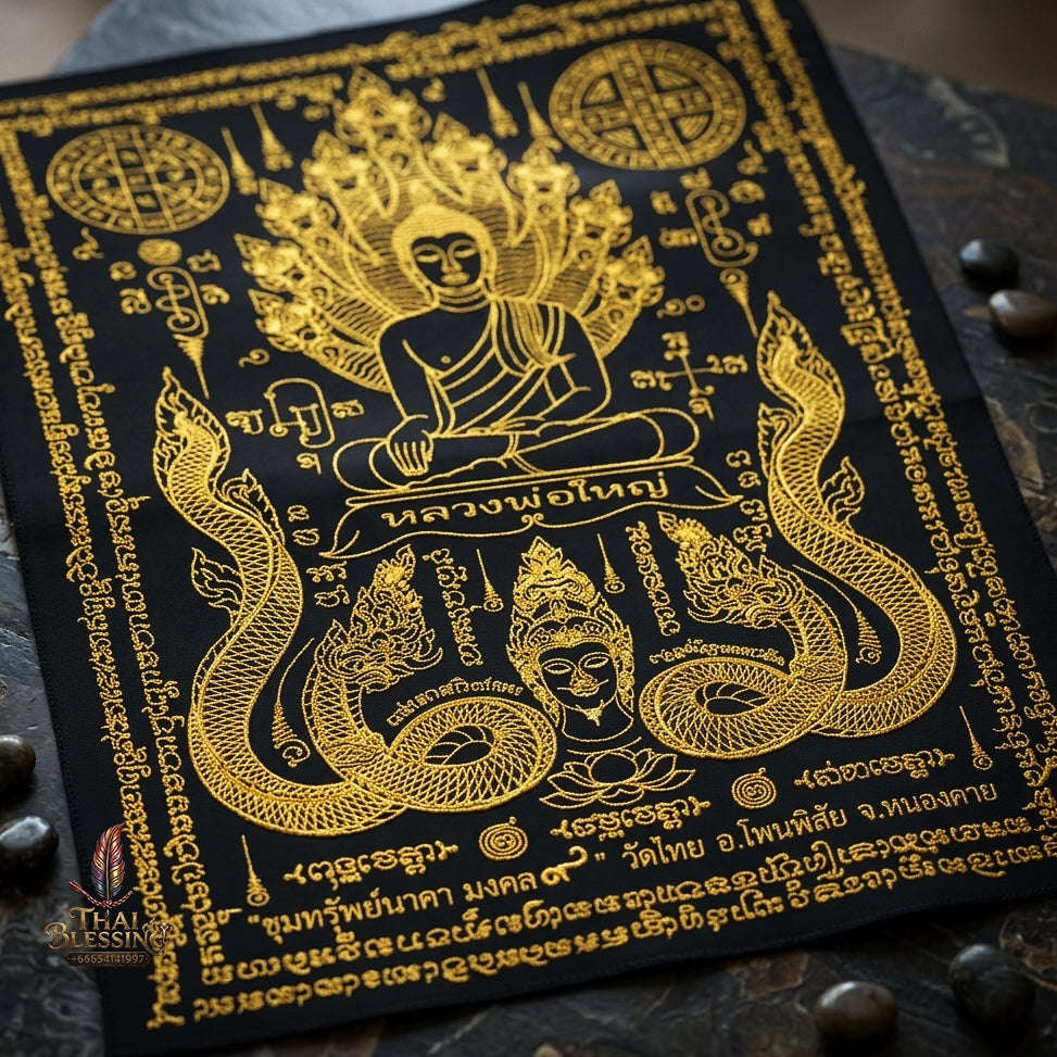 Authentic Thai Sacred Yantra Cloth "Luang Pho Yai - 9 Naga Wealth Treasure Edition 2021" (30 x 40 cm) Thai Blessing Co By RURUECHA