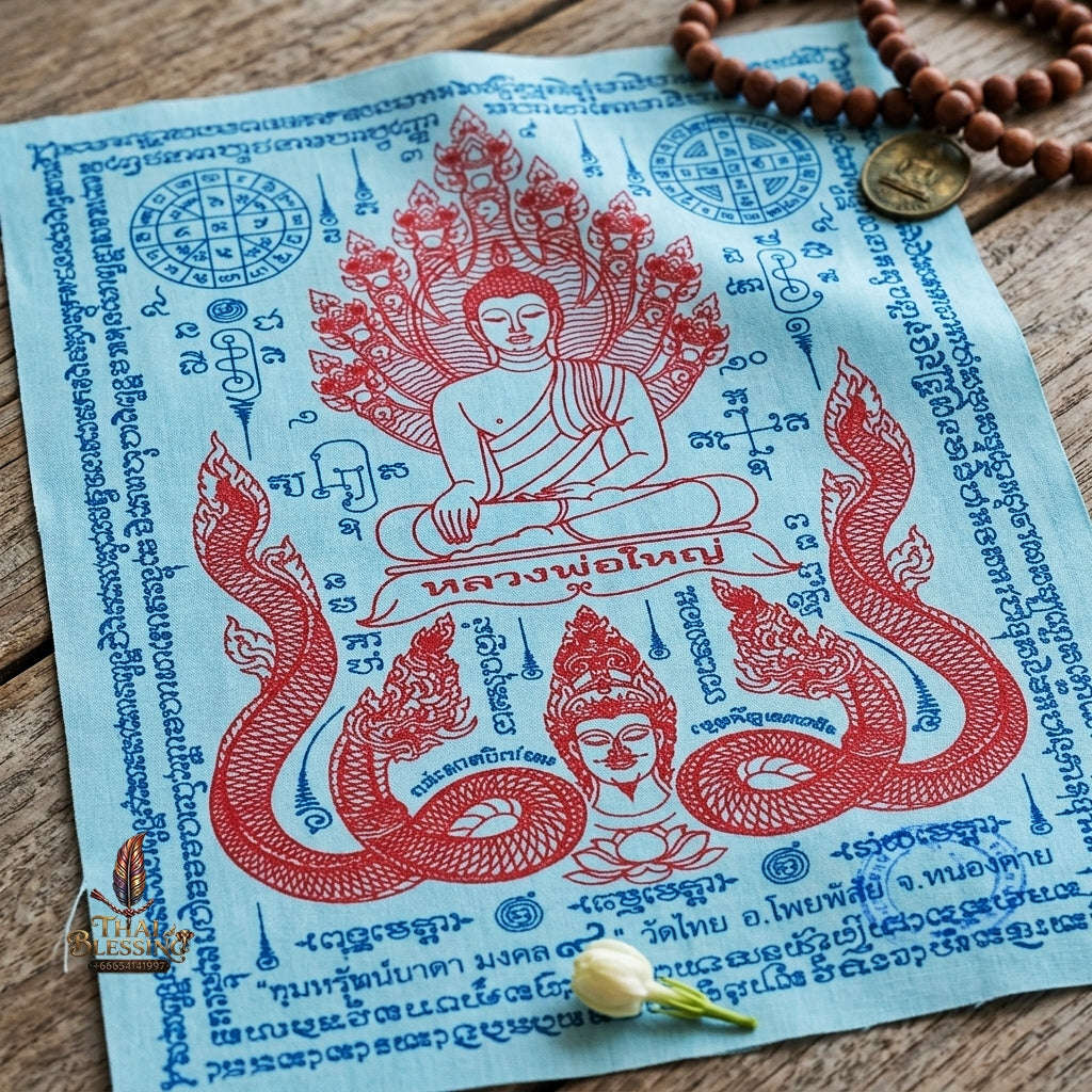 Authentic Thai Sacred Yantra Cloth "Luang Pho Yai - 9 Naga Wealth Treasure Edition 2021" (30 x 40 cm) Thai Blessing Co By RURUECHA