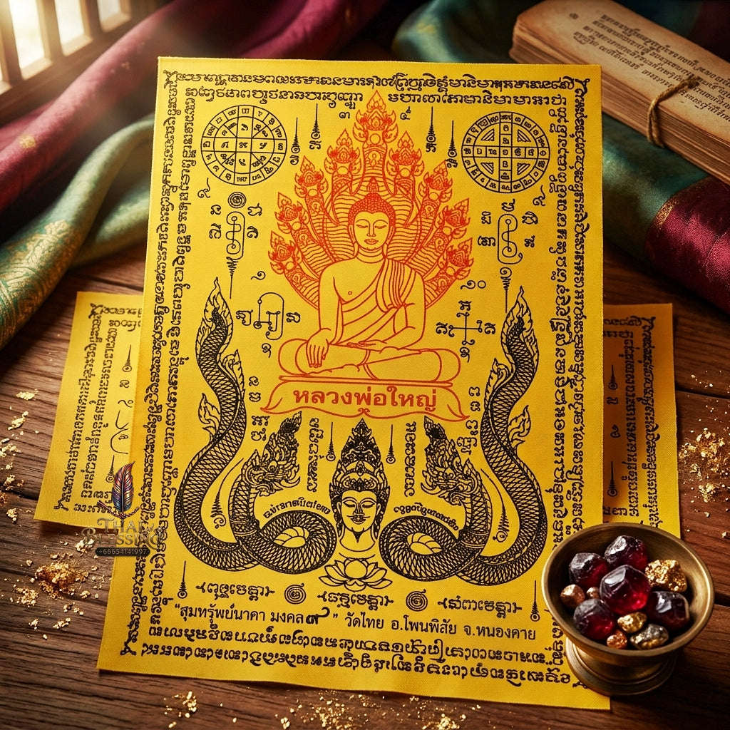 Authentic Thai Sacred Yantra Cloth "Luang Pho Yai - 9 Naga Wealth Treasure Edition 2021" (30 x 40 cm) Thai Blessing Co By RURUECHA