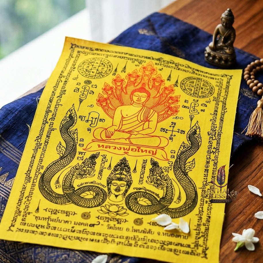 Authentic Thai Sacred Yantra Cloth "Luang Pho Yai - 9 Naga Wealth Treasure Edition 2021" (30 x 40 cm) Thai Blessing Co By RURUECHA