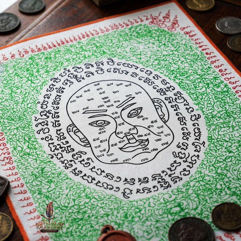 Authentic Thai Sacred Yantra Cloth "Ngo Heng Physiognomy & Wealth Attraction Edition 2014" (11 x 13.5 Inches) Thai Blessing Co By RURUECHA