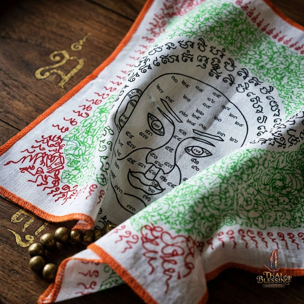 Authentic Thai Sacred Yantra Cloth "Ngo Heng Physiognomy & Wealth Attraction Edition 2014" (11 x 13.5 Inches) Thai Blessing Co By RURUECHA