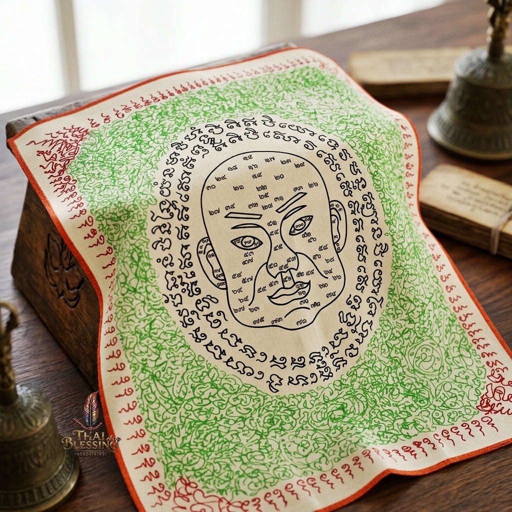 Authentic Thai Sacred Yantra Cloth "Ngo Heng Physiognomy & Wealth Attraction Edition 2014" (11 x 13.5 Inches) Thai Blessing Co By RURUECHA