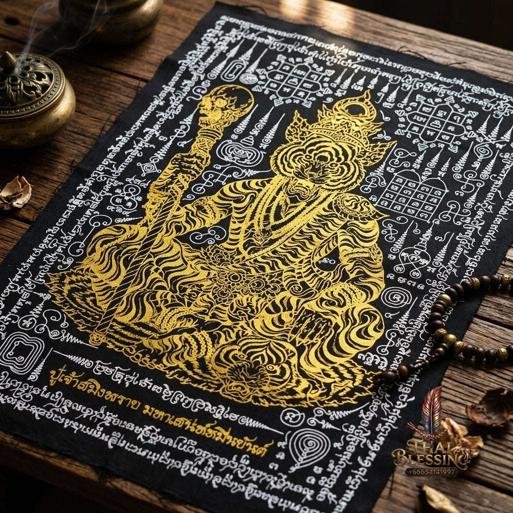 Authentic Thai Sacred Yantra Cloth "Pu Chao Saming Phrai - Ten Thousand Yantra Seduction Edition" - Supreme Metta Saneh Charm, Command Authority & Black Magic Shield