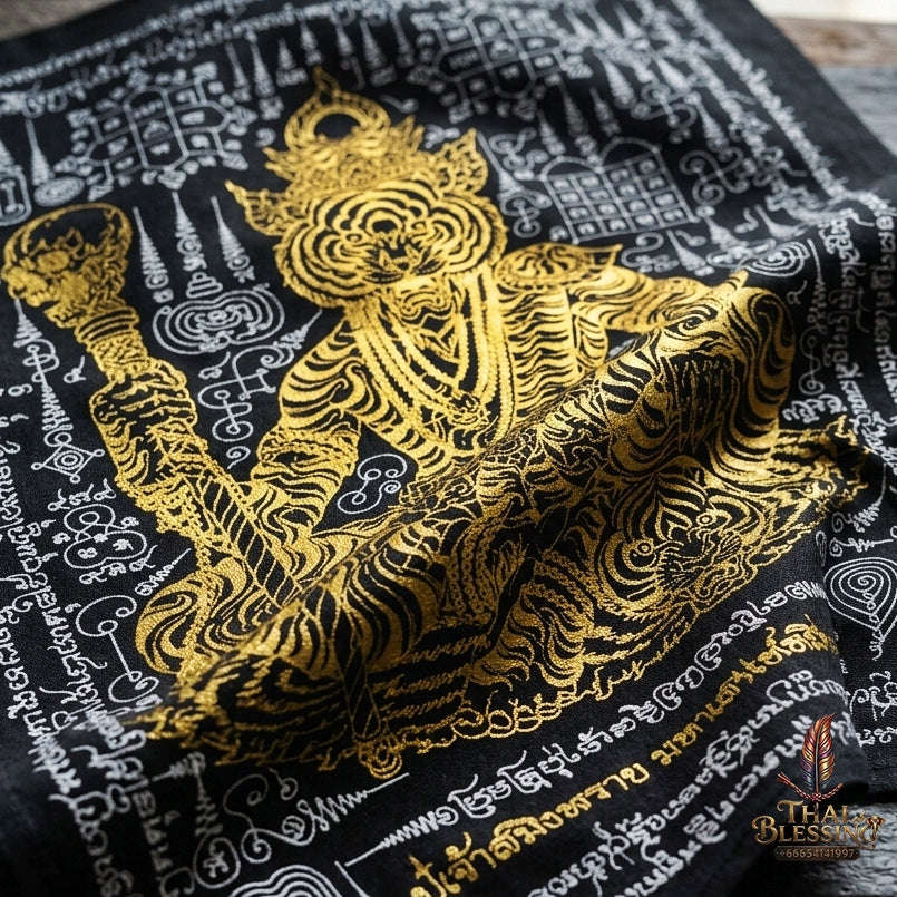 Authentic Thai Sacred Yantra Cloth "Pu Chao Saming Phrai - Ten Thousand Yantra Seduction Edition" - Supreme Metta Saneh Charm, Command Authority & Black Magic Shield