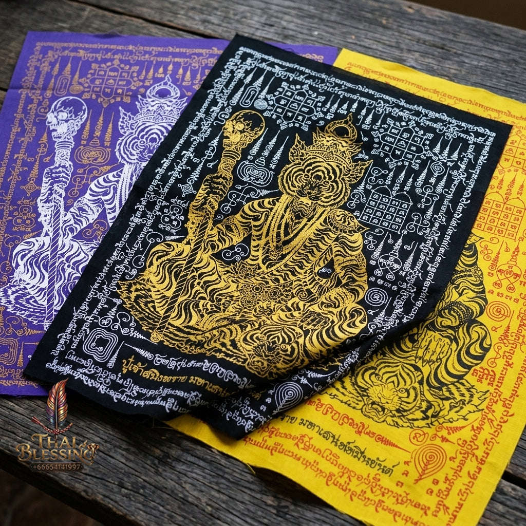 Authentic Thai Sacred Yantra Cloth "Pu Chao Saming Phrai - Ten Thousand Yantra Seduction Edition" - Supreme Metta Saneh Charm, Command Authority & Black Magic Shield
