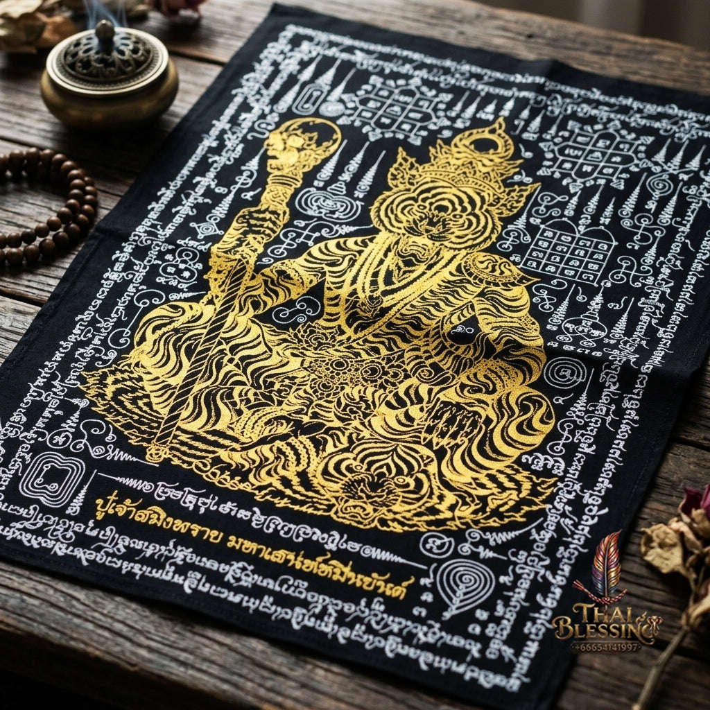 Authentic Thai Sacred Yantra Cloth "Pu Chao Saming Phrai - Ten Thousand Yantra Seduction Edition" - Supreme Metta Saneh Charm, Command Authority & Black Magic Shield