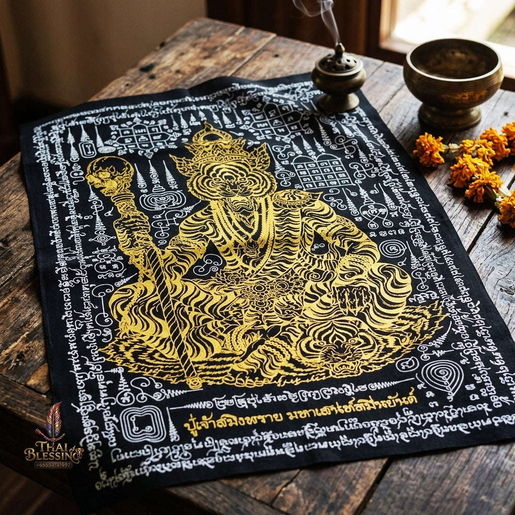 Authentic Thai Sacred Yantra Cloth "Pu Chao Saming Phrai - Ten Thousand Yantra Seduction Edition" - Supreme Metta Saneh Charm, Command Authority & Black Magic Shield