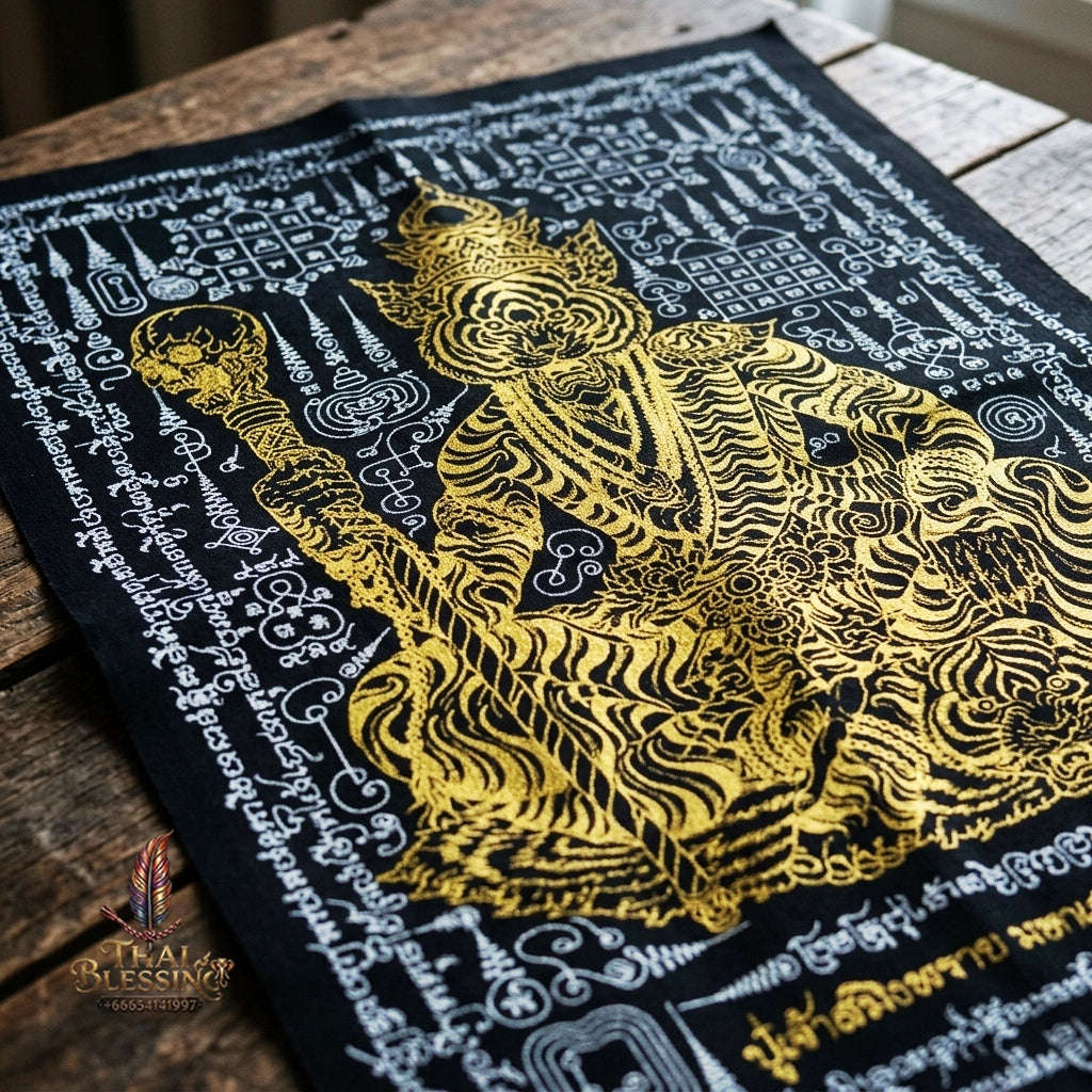 Authentic Thai Sacred Yantra Cloth "Pu Chao Saming Phrai - Ten Thousand Yantra Seduction Edition" - Supreme Metta Saneh Charm, Command Authority & Black Magic Shield