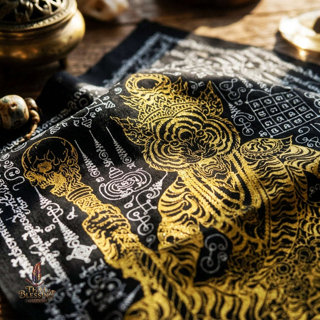 Authentic Thai Sacred Yantra Cloth "Pu Chao Saming Phrai - Ten Thousand Yantra Seduction Edition" - Supreme Metta Saneh Charm, Command Authority & Black Magic Shield