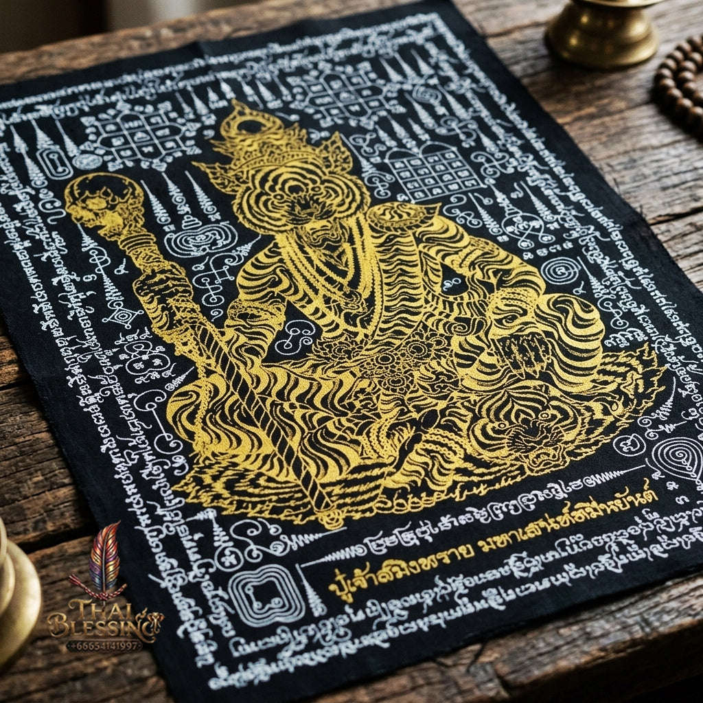 Authentic Thai Sacred Yantra Cloth "Pu Chao Saming Phrai - Ten Thousand Yantra Seduction Edition" - Supreme Metta Saneh Charm, Command Authority & Black Magic Shield