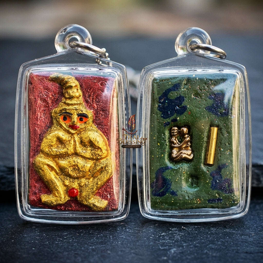 Authentic Thai Seduction Amulet "Pho Ngang Ayothaya" - Ghost Ash & Na Ok Taek Powder with Embedded Ngang & Takrut Thai Blessing Co By RURUECHA