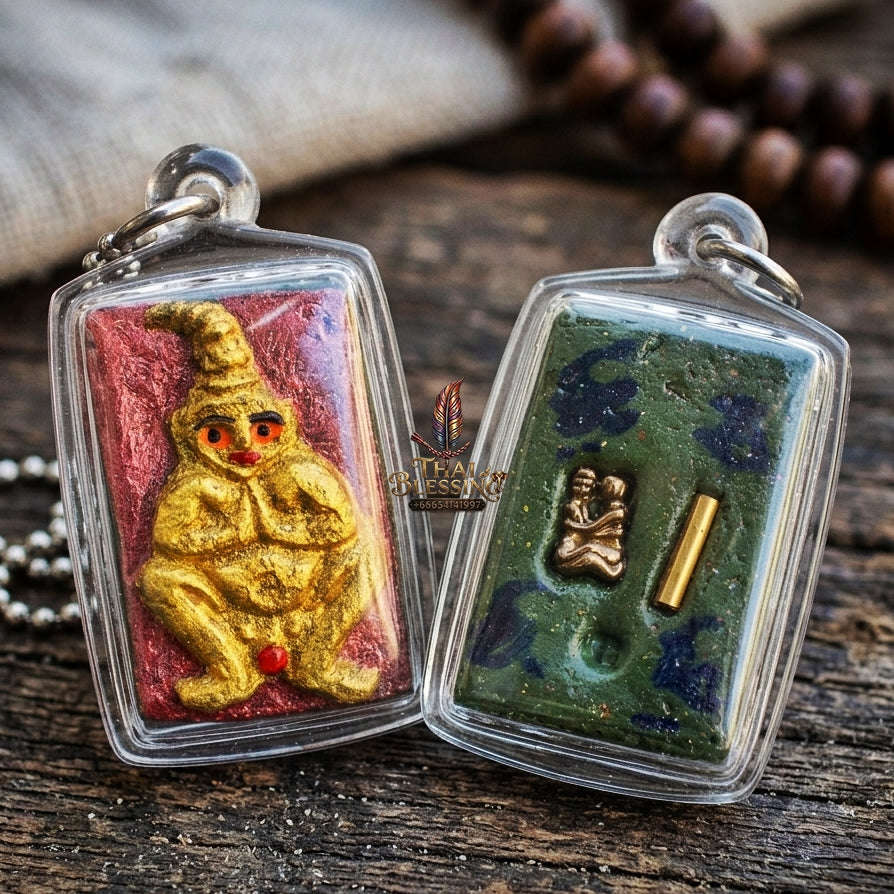Authentic Thai Seduction Amulet "Pho Ngang Ayothaya" - Ghost Ash & Na Ok Taek Powder with Embedded Ngang & Takrut Thai Blessing Co By RURUECHA