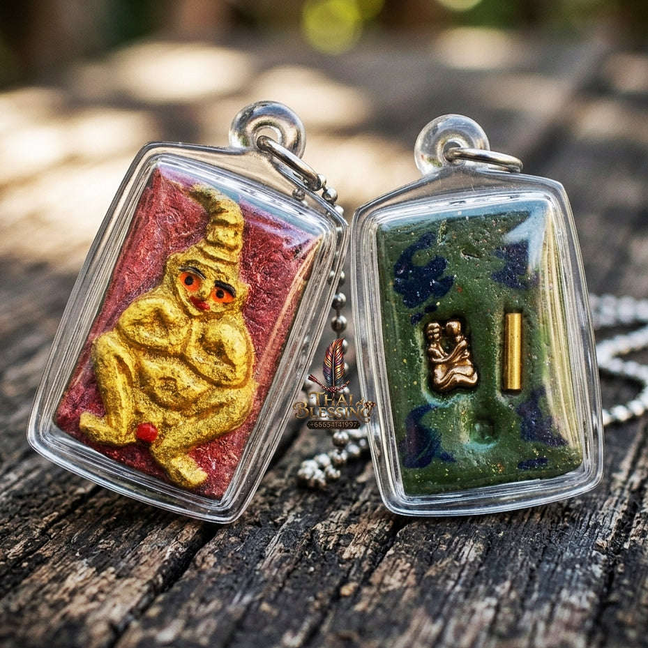Authentic Thai Seduction Amulet "Pho Ngang Ayothaya" - Ghost Ash & Na Ok Taek Powder with Embedded Ngang & Takrut Thai Blessing Co By RURUECHA