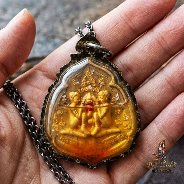 Authentic Thai Seduction Amulet "Yoni Naree Mee Chai BE 2569" - Ya Faed Love Potion Powder Immersed in 108 Charm Herb Oil with Dual Takrut, Ngang & In Koo