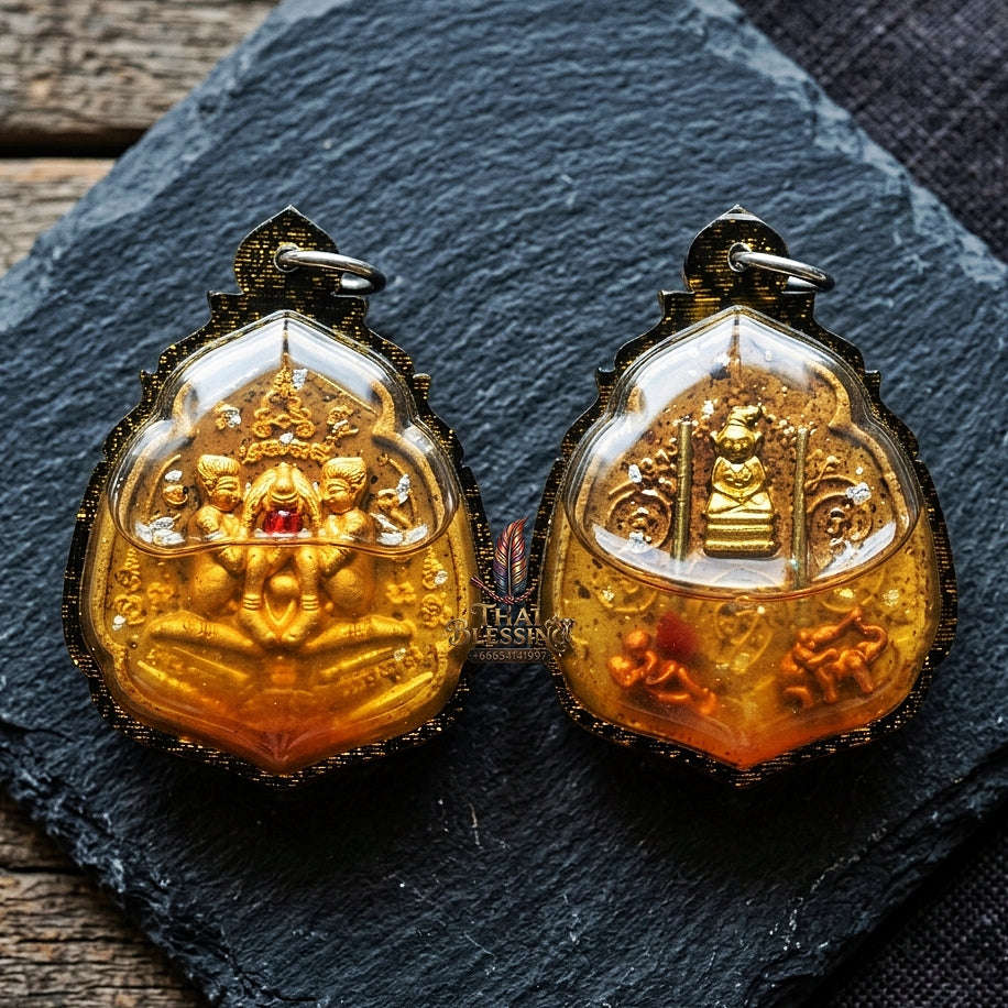 Authentic Thai Seduction Amulet "Yoni Naree Mee Chai BE 2569" - Ya Faed Love Potion Powder Immersed in 108 Charm Herb Oil with Dual Takrut, Ngang & In Koo