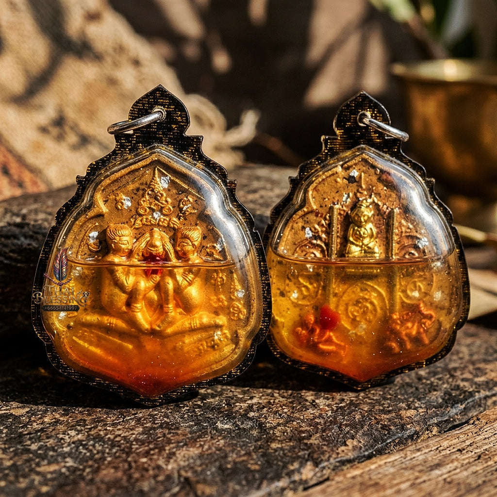 Authentic Thai Seduction Amulet "Yoni Naree Mee Chai BE 2569" - Ya Faed Love Potion Powder Immersed in 108 Charm Herb Oil with Dual Takrut, Ngang & In Koo
