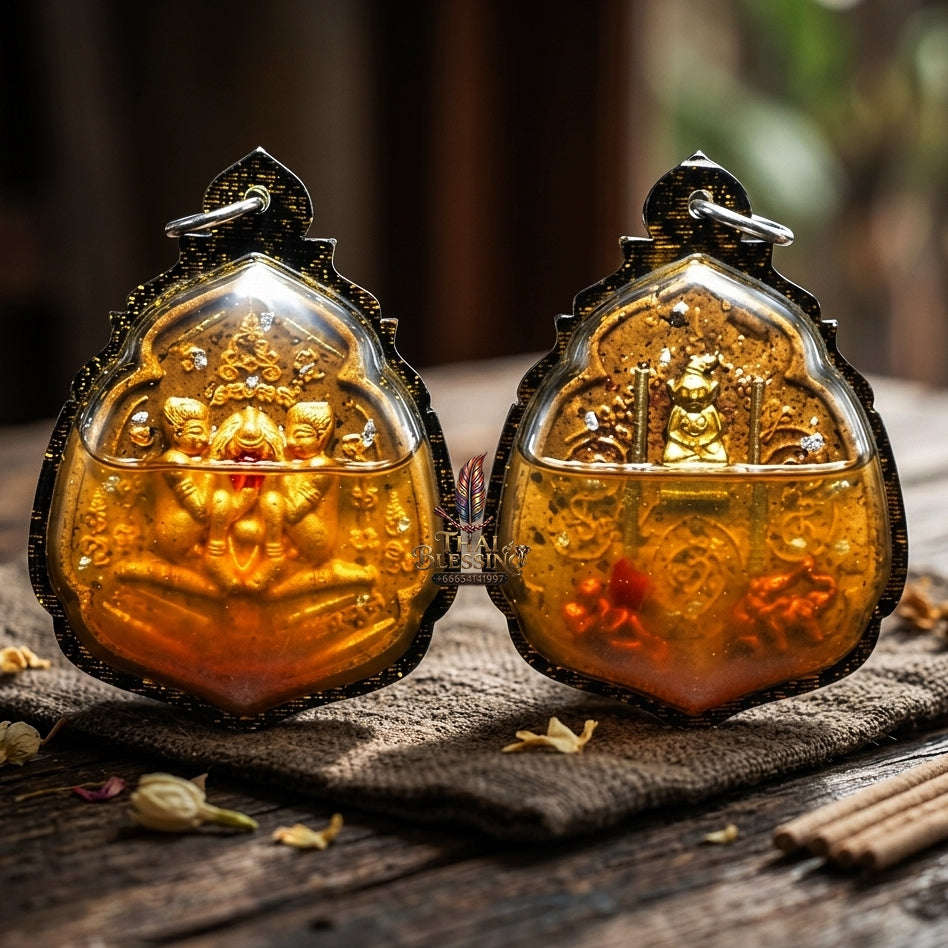 Authentic Thai Seduction Amulet "Yoni Naree Mee Chai BE 2569" - Ya Faed Love Potion Powder Immersed in 108 Charm Herb Oil with Dual Takrut, Ngang & In Koo