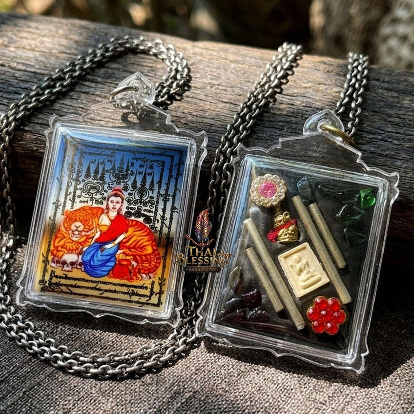 Authentic Thai Seduction Locket "Phayak Naree - Tiger Goddess" - Supreme Command Authority, Irresistible Magnetism & Wealth Attraction - Consecrated by Ajarn Foi Roi Mia