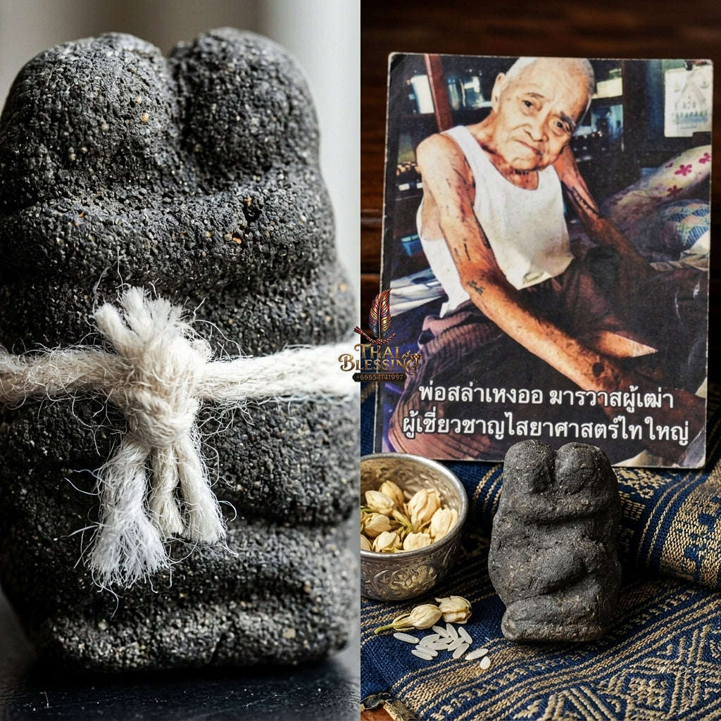 Authentic Thai Shan Love Charm "In Khoo Lek" - Black Herbal Powder & Sacred Thread Bound Lovers Amulet