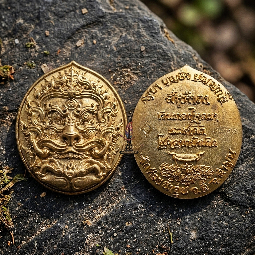 Authentic Thai Sacred Si Hu Ha Ta (Four Ears Five Eyes Indra Transformed Divine Monkey) - Large Bronze Coin Edition (Bandai Sawan Final Model) for Ultimate Wealth, Gold Attraction & Supreme Protection