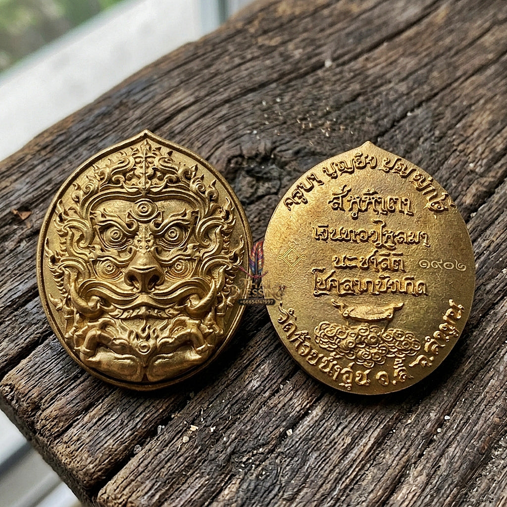 Authentic Thai Sacred Si Hu Ha Ta (Four Ears Five Eyes Indra Transformed Divine Monkey) - Large Bronze Coin Edition (Bandai Sawan Final Model) for Ultimate Wealth, Gold Attraction & Supreme Protection