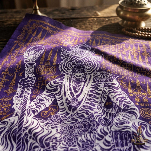 Authentic Thai Sorcery Cloth "Puu Chao Samingphrai Maha Saneh Muen Yant BE 2569" - Sacred Purple & Gold Yantra Cloth Talisman Thai Blessing Co By RURUECHA