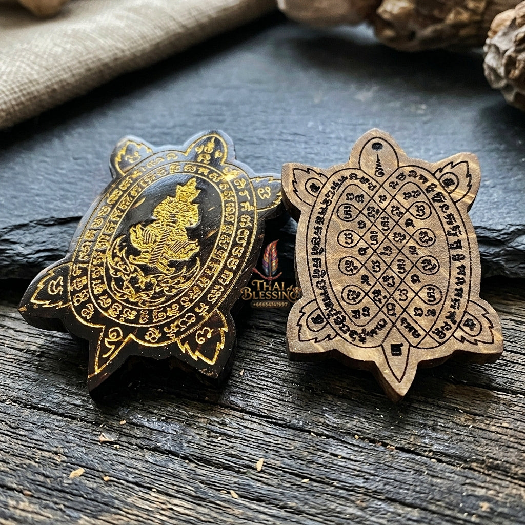 Authentic Thai Sacred Thao Wessuwan (Asura Wealth Deity) - Hand-Carved One-Eyed Coconut Shell Turtle Shape Amulet (Devaraj Kham Duang Model) for Destiny Elevation, Black Magic Protection, Infinite Wealth & Fortune Attraction