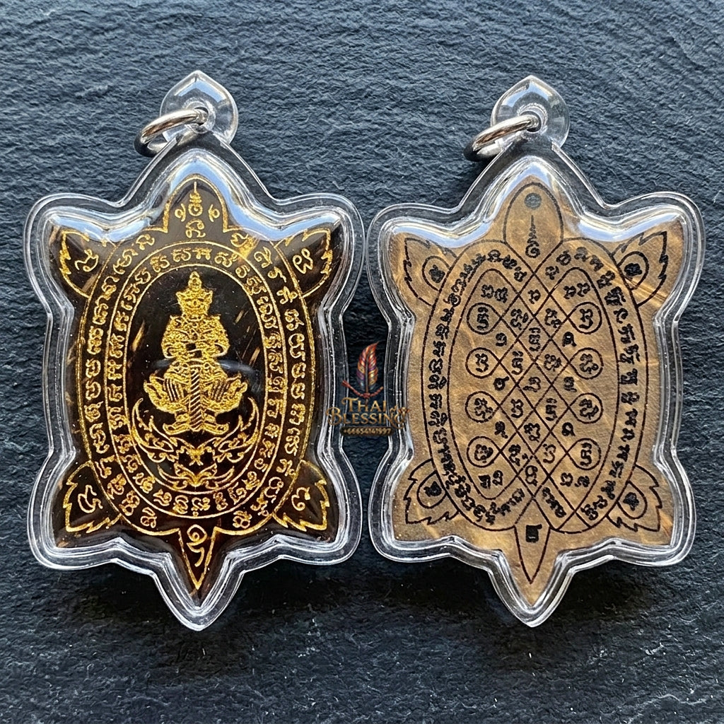 Authentic Thai Sacred Thao Wessuwan (Asura Wealth Deity) - Hand-Carved One-Eyed Coconut Shell Turtle Shape Amulet (Devaraj Kham Duang Model) for Destiny Elevation, Black Magic Protection, Infinite Wealth & Fortune Attraction