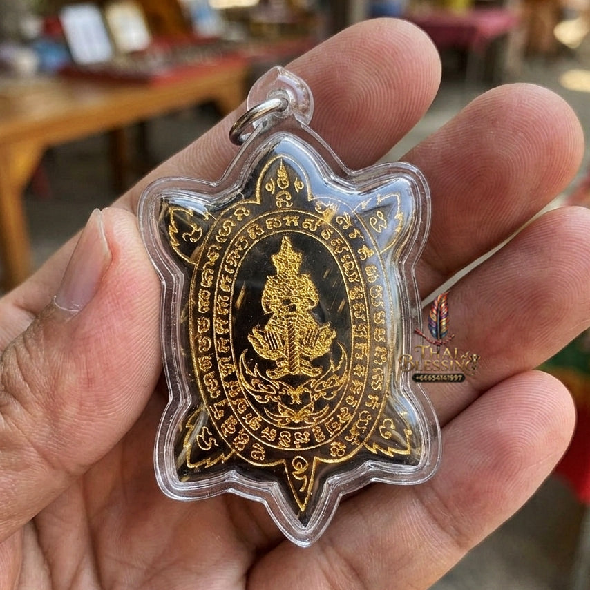 Authentic Thai Sacred Thao Wessuwan (Asura Wealth Deity) - Hand-Carved One-Eyed Coconut Shell Turtle Shape Amulet (Devaraj Kham Duang Model) for Destiny Elevation, Black Magic Protection, Infinite Wealth & Fortune Attraction