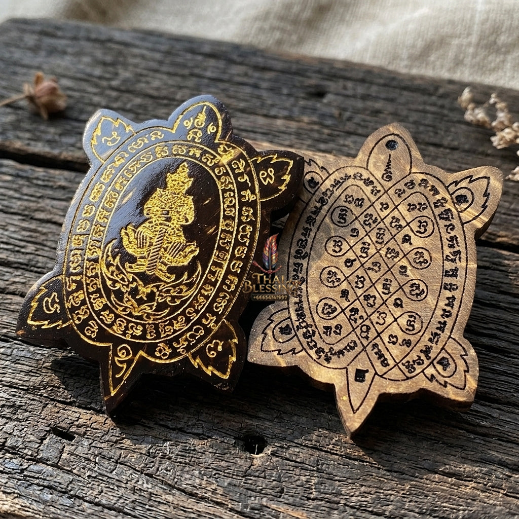 Authentic Thai Sacred Thao Wessuwan (Asura Wealth Deity) - Hand-Carved One-Eyed Coconut Shell Turtle Shape Amulet (Devaraj Kham Duang Model) for Destiny Elevation, Black Magic Protection, Infinite Wealth & Fortune Attraction