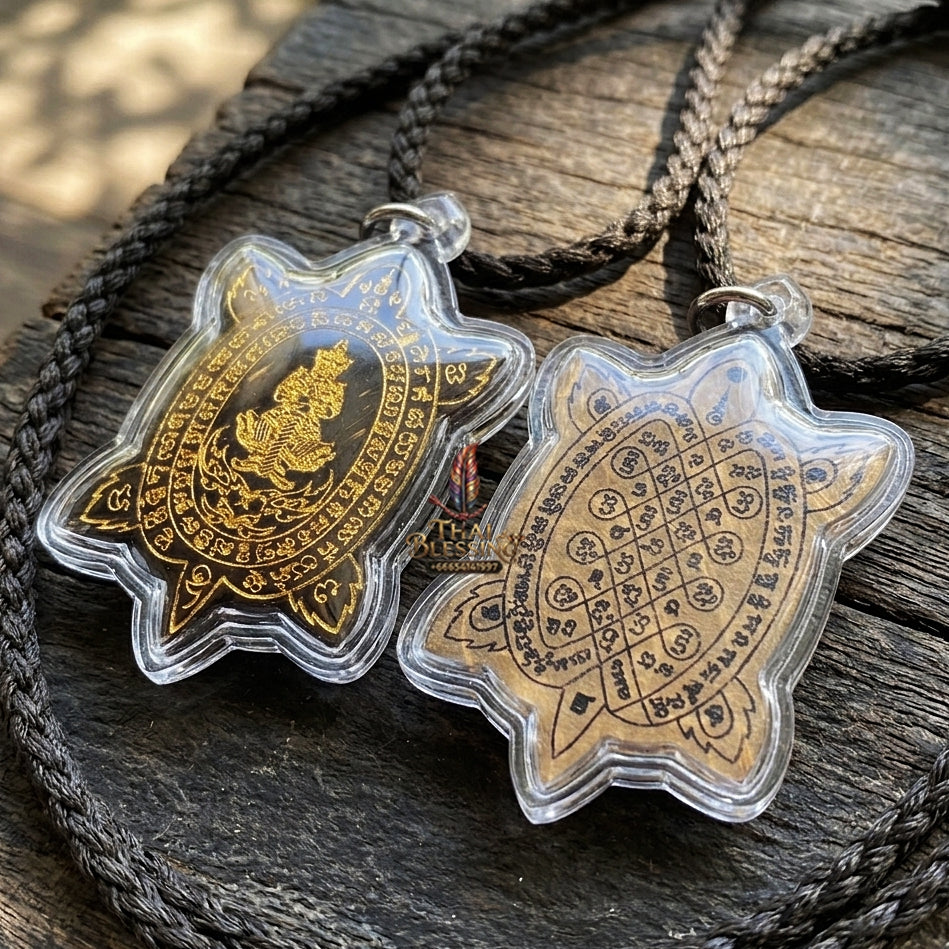 Authentic Thai Sacred Thao Wessuwan (Asura Wealth Deity) - Hand-Carved One-Eyed Coconut Shell Turtle Shape Amulet (Devaraj Kham Duang Model) for Destiny Elevation, Black Magic Protection, Infinite Wealth & Fortune Attraction