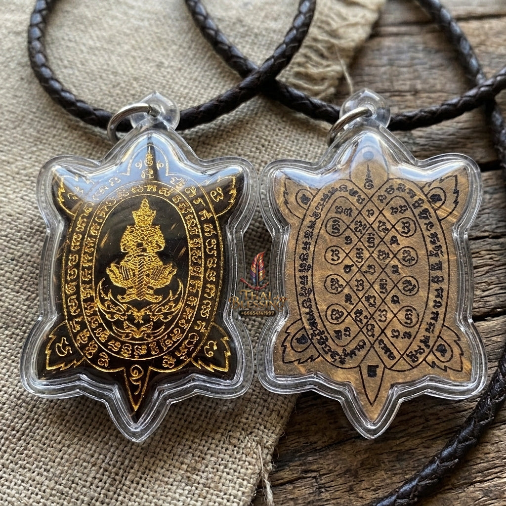 Authentic Thai Sacred Thao Wessuwan (Asura Wealth Deity) - Hand-Carved One-Eyed Coconut Shell Turtle Shape Amulet (Devaraj Kham Duang Model) for Destiny Elevation, Black Magic Protection, Infinite Wealth & Fortune Attraction